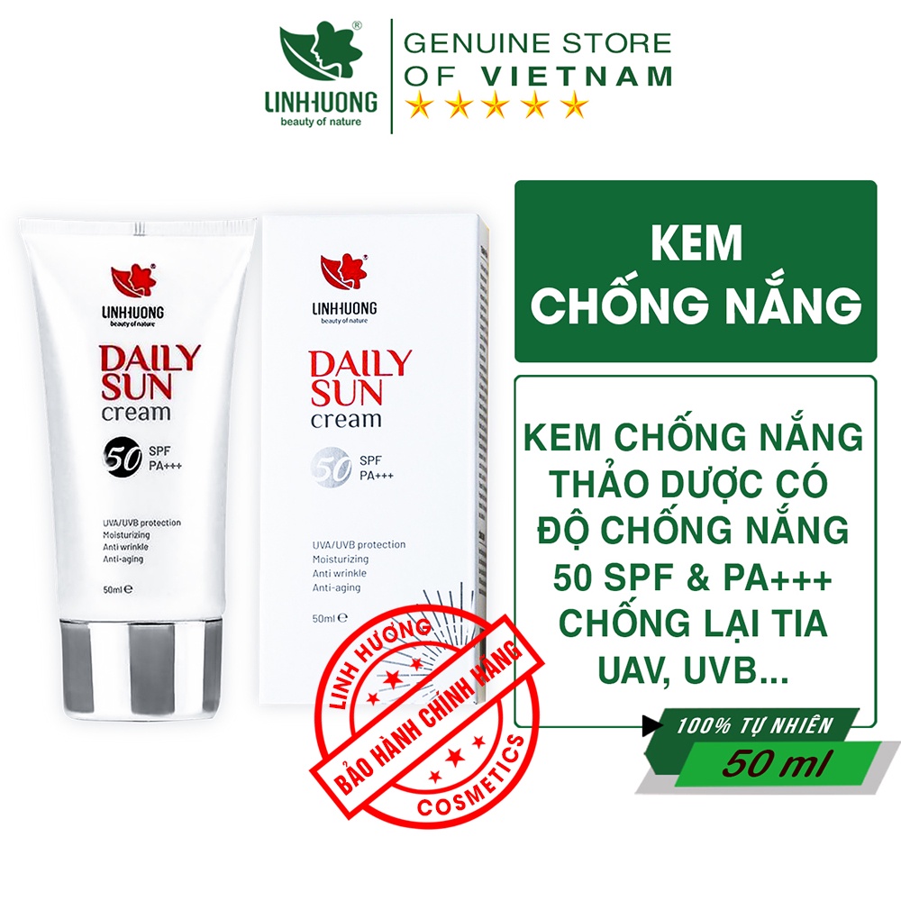 Kem chống nắng Linh Hương Daily Sun Cream SPF50 PA+++ chống lại tia UVA, UVB, dưỡng da, chống nám da, chống sạm da 50ml