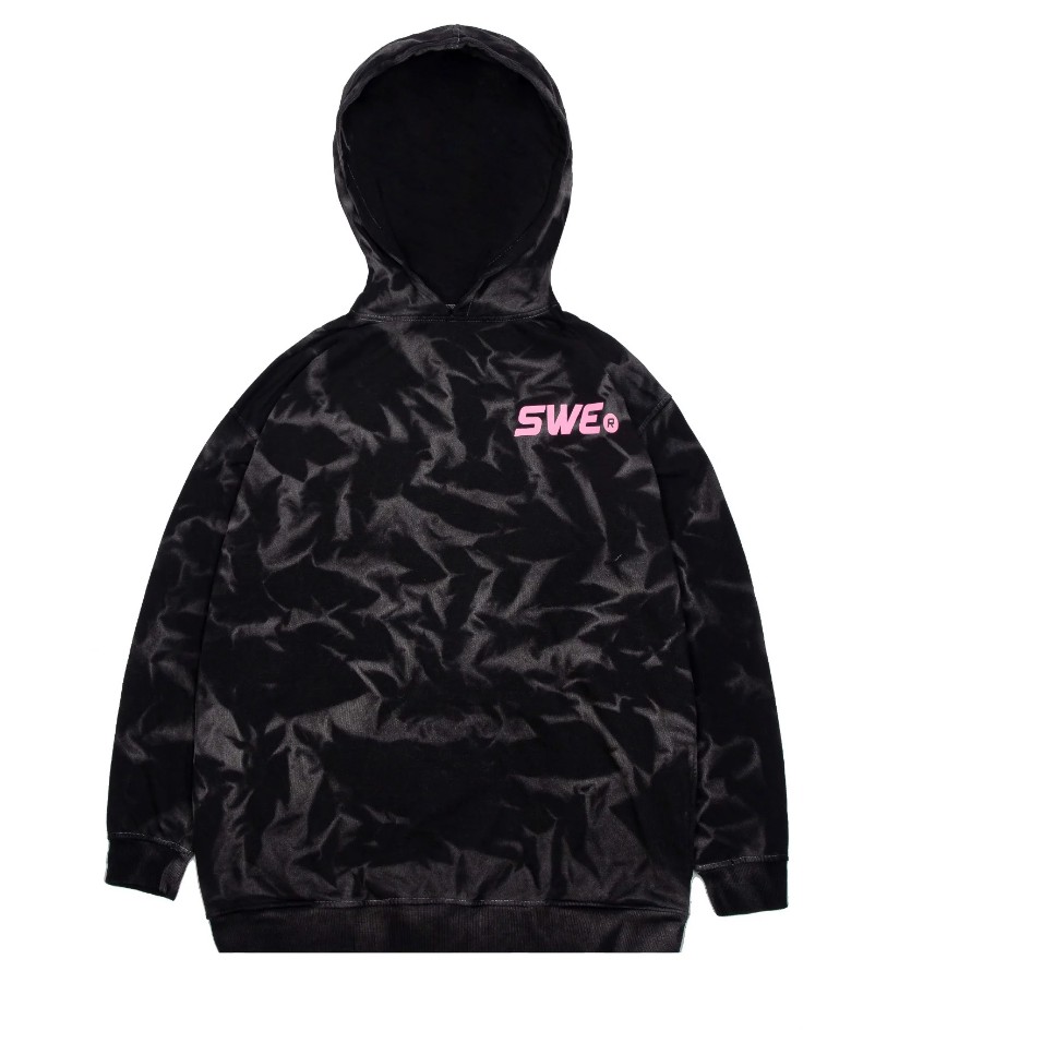 ÁO HOODIE LOGO WASHED BLACK/PINK