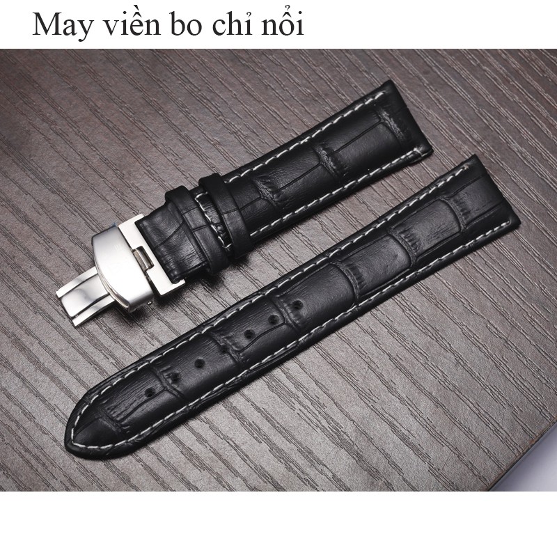 Dây đồng hồ da bò xịn SIZE 18mm, khóa bướm thép 316 (đen-B11)