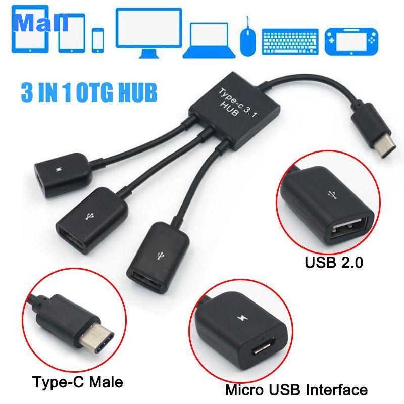 ✅Đầu Chuyển Đổi 3 Trong 1 USB OTG Kabel Micro USB OTG 3 Trong 1 Cho Bàn Phím Và Chuột Chơi Game Android