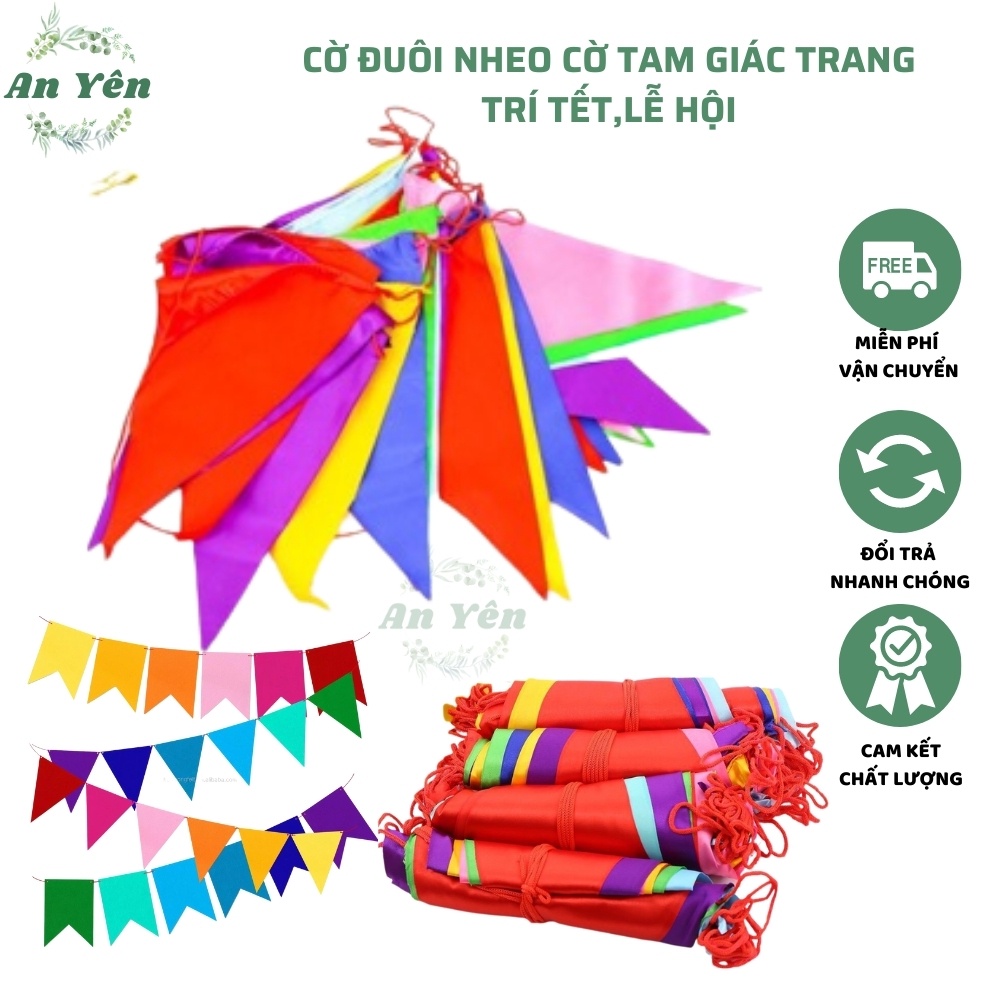 CỜ ĐUÔI NHEO làm bằng vải , CỜ TAM GIÁC LOẠI ĐẸP cuộn 10m - dây trang trí các dịp lễ tết