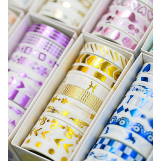 WASHI TAPE họa tiết nhũ set 10 cuộn SA10-05