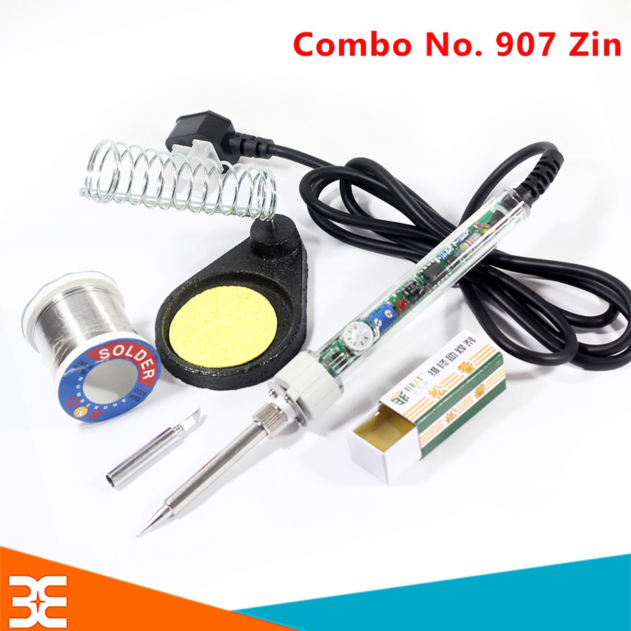 [Tp.HCM] Combo Mỏ Hàn NO.907 ZIN -60W + 5 Món Phụ Kiện ( Mũi Hàn Dao T-K, Kệ Hàn, Bọt Biển Tròn, Thiếc OK, Nhựa Thông )