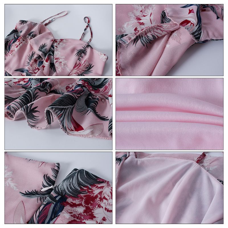 Xiangbao Đầm Midi Hai Dây Nhún Bèo Dáng Dài Phong Cách Boho Mùa Hè Cho Nữ