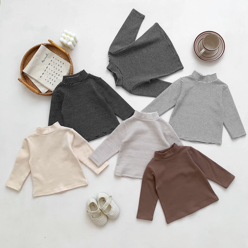 Áo Thun Tay Dài Vải Cotton Họa Tiết Kẻ Sọc Thời Trang Mùa Thu Cho Bé