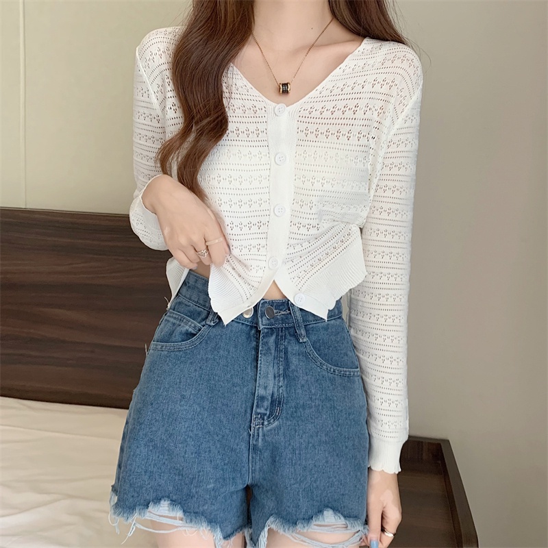 Áo khoác cardigan NZN dệt kim khoét lỗ tay dài cổ chữ V dáng rộng chống nắng phong cách Hàn Quốc cho nữ