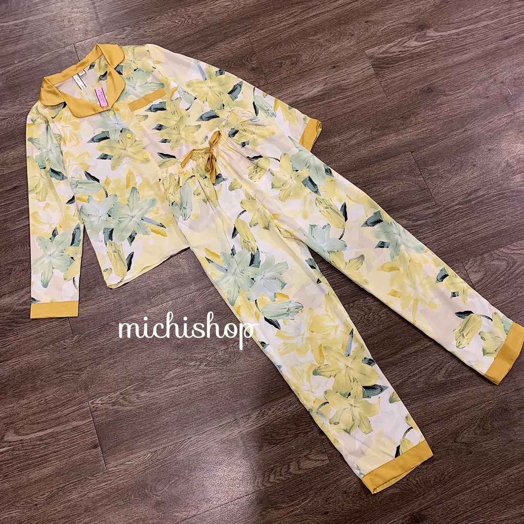 Set pyjama lụa dài tay hoa-83A06
