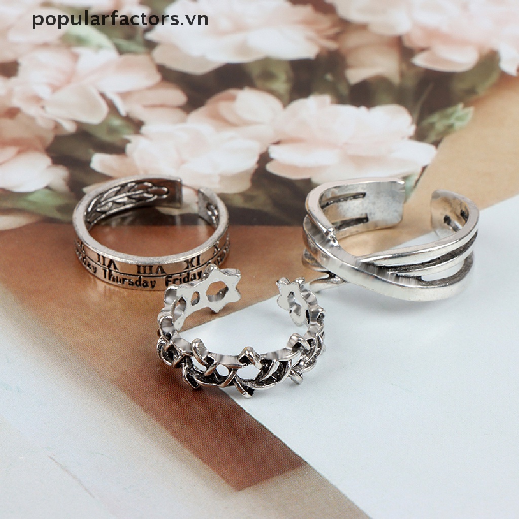 Set 3 nhẫn hở điều chỉnh được họa tiết chữ số La Mã độc đáo thời trang