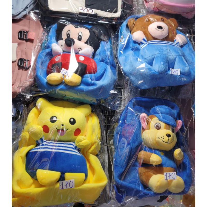 Balo gấu bông 2 ngăn cho bé mẫu giáo Mickey/Pikachu/Doremon/Kitty/Gấu/Cún