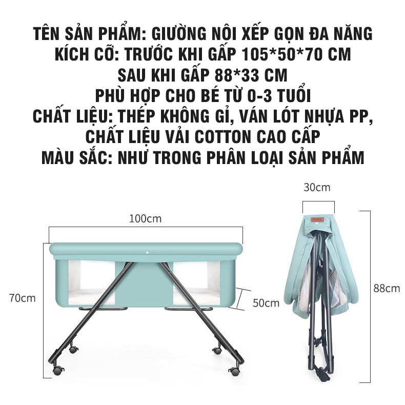 Giường Nôi Du Lịch Xếp Gọn Có Bánh Xe Dễ Dàng Di Chuyển Kèm Mùng Chống Muỗi Cao Cấp Tiện Lợi Mẫu Thời Trang Cho Bé