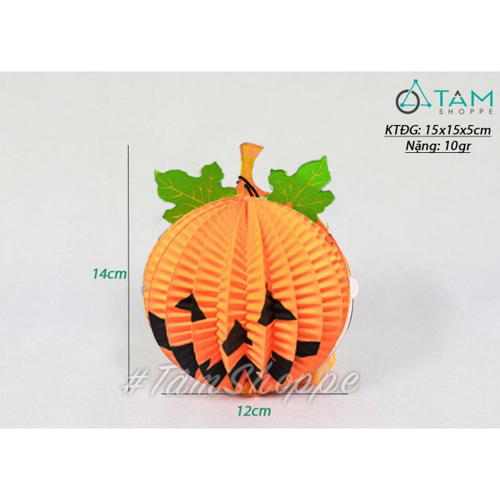 Lồng đèn giấy Halloween trái bí ngô có lá nhiều cỡ HLW-LDG-01