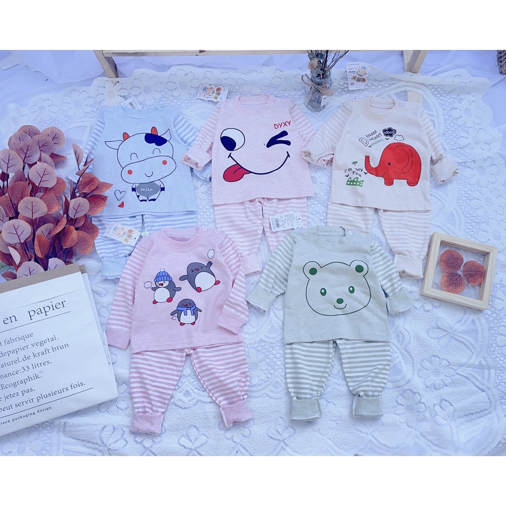 [ 6-18kg] Bộ Cotton len dài tay hàng Quảng châu cao cấp cho bé trai bé gái hoạ tiết đáng yêu