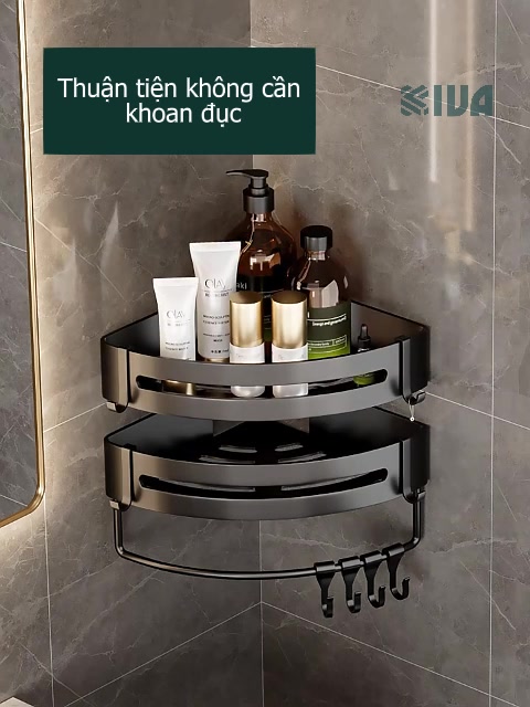 Kệ Góc Nhà Tắm Dán Tường Màu Xám KIVA Để Đồ Đa Năng, Sử Dụng Cho Phòng Tắm, Nhà Bếp, Chất Liệu Nhôm Hàng Không. | BigBuy360 - bigbuy360.vn