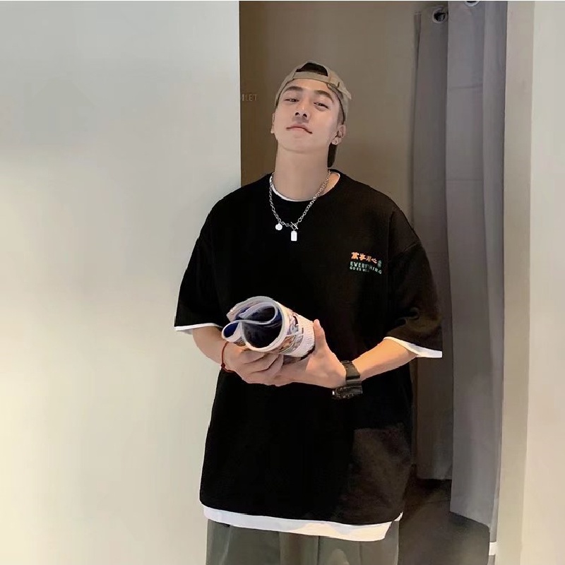 Áo Thun Mùa Hè Dáng Rộng Tay Cộc Cổ Tròn In Chữ Phong Cách Hip Hop Đường Phố Cỡ Lớn M-5XL Cho Nam