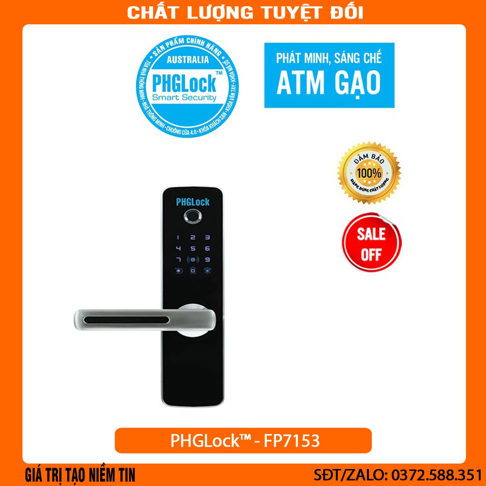 Khóa vân tay,mã số,thẻ từ cho cửa gỗ,cửa lõi thép chống cháy PHGLock™ - FP7153 màu bạc chính hãng bảo hành 24 tháng .