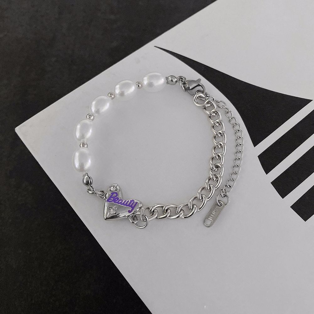 Vòng tay bằng thép titan đính ngọc trai giả thời trang Hàn Quốc đơn giản cổ điển có thể điều chỉnh cho nữ