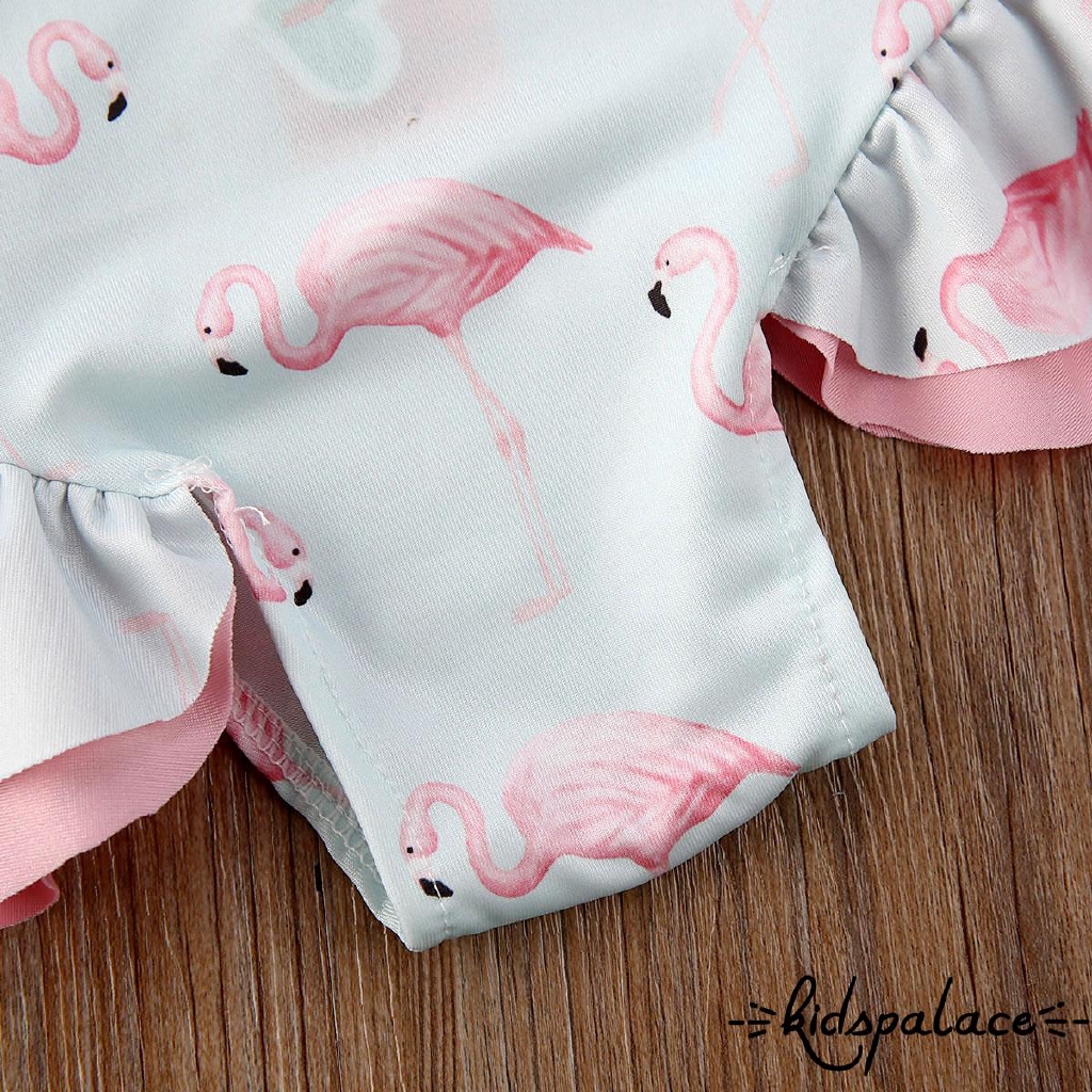 ➤♕❀❤Toddler Baby Kid Girl Flamingo Swimwear Swimsuit Beach Romper Clothes Hat Outfit