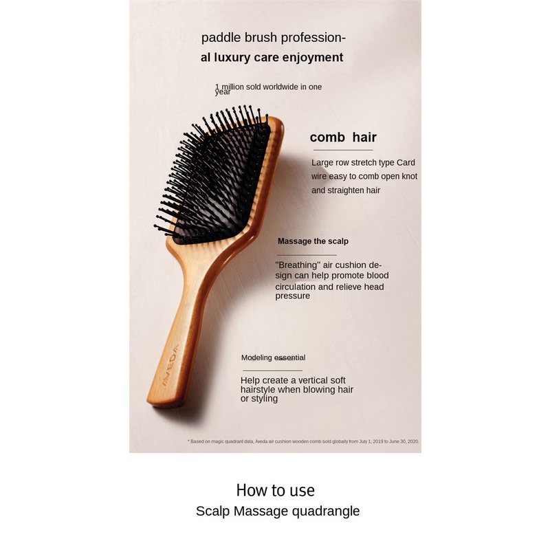 Lược Gỗ Chải Tóc Xoăn Chống Tĩnh Điện Mát Xa Da Đầu aveda