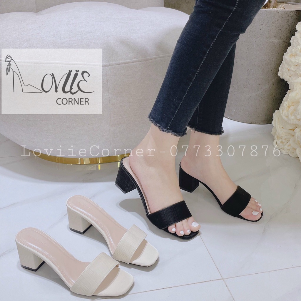 GUỐC NỮ LOVIIECORNER THỜI TRANG - DÉP CAO GÓT ĐẾ VUÔNG 5CM QUAI NGANG GÓT TRỤ D201046 D201267