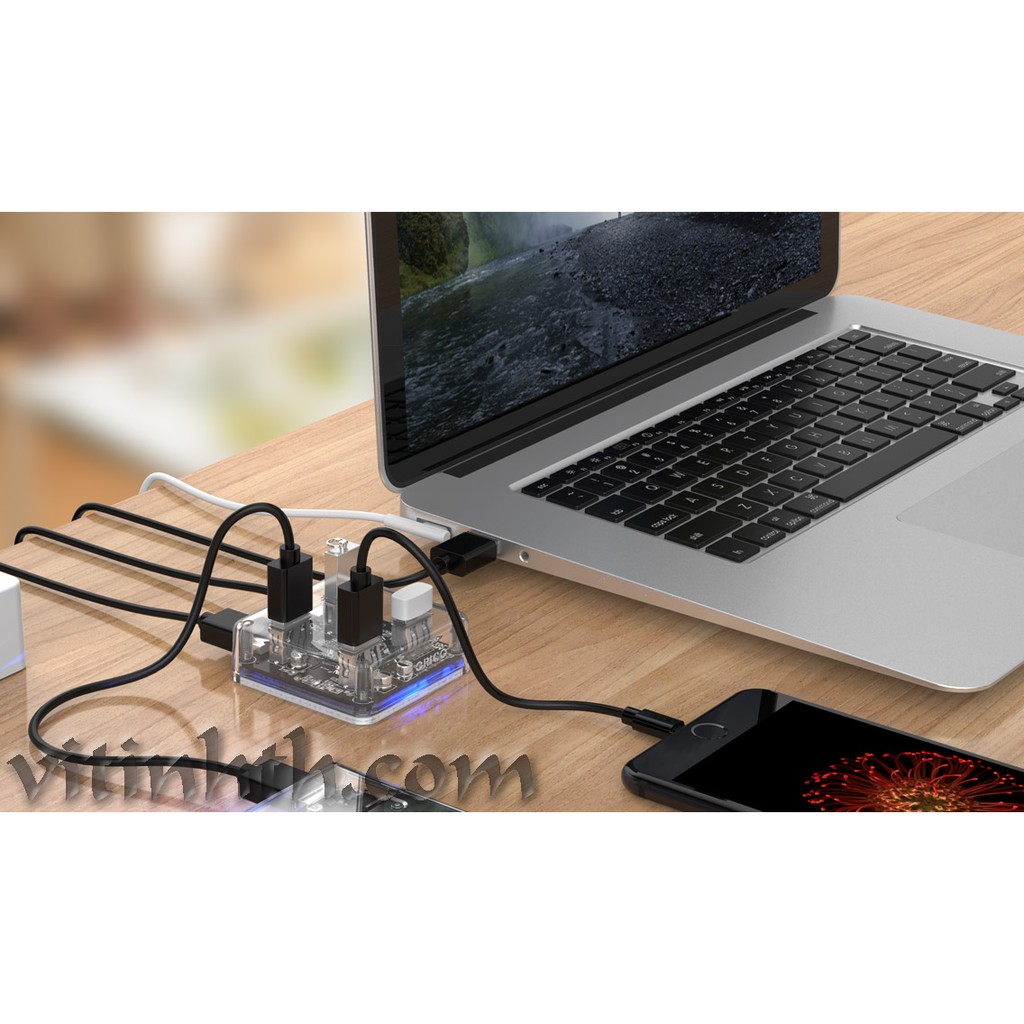 Hub 4 cổng USB 3.0 bản trong suốt ORICO MH4U -U3 + tích hợp cổng cấp nguồn phụ - THComputer Q11