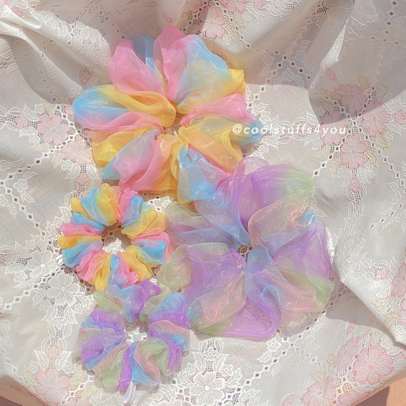 Đồ buộc tóc scrunchies loang màu voan phồng màu mới 2 size ✨