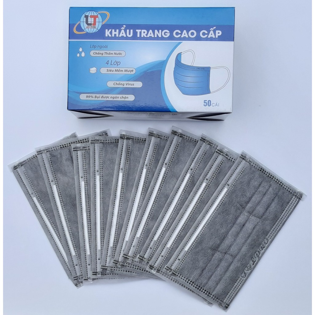 Hộp 50 cái Khẩu trang y tế 4 lớp cao cấp LT kháng khuẩn , lọc bụi, chống nắng - Màu xám