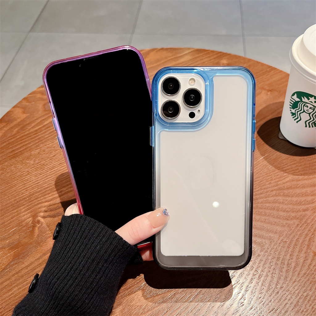 Ốp Điện Thoại Acrylic Cứng Viền TPU Mềm Chống Sốc Màu Gradient Cầu Vồng Sang Trọng Cho iPhone 13 14 12 11 Pro Max