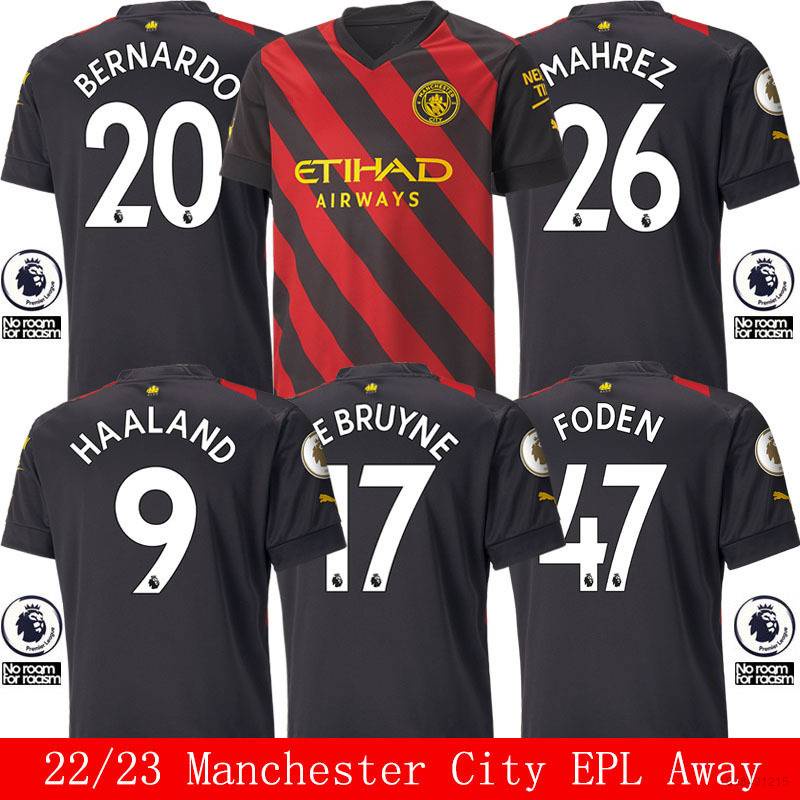 Áo Thun Bóng Đá HT1 2022-2023 Manchester City Away EPL Debuyne Foden Mahrez Bernardo Haaland Phiên Bản TH1
