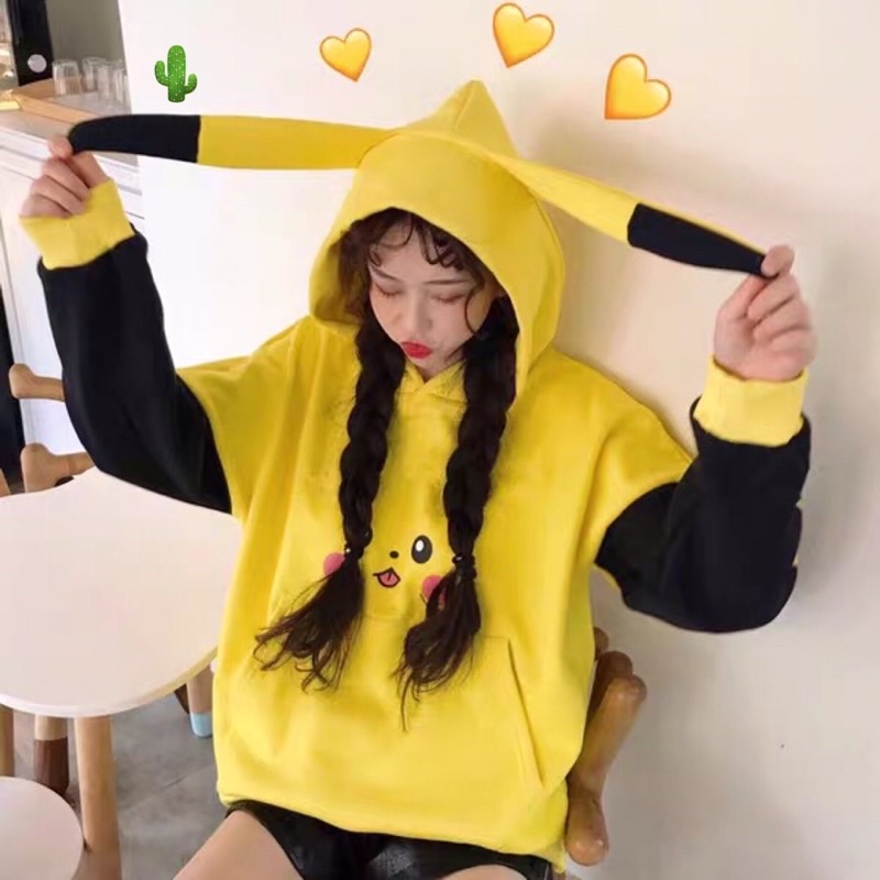 🌵Áo hoodie pikachu vàng phối đen quá cute ( áo khoác nỉ bông) | BigBuy360 - bigbuy360.vn