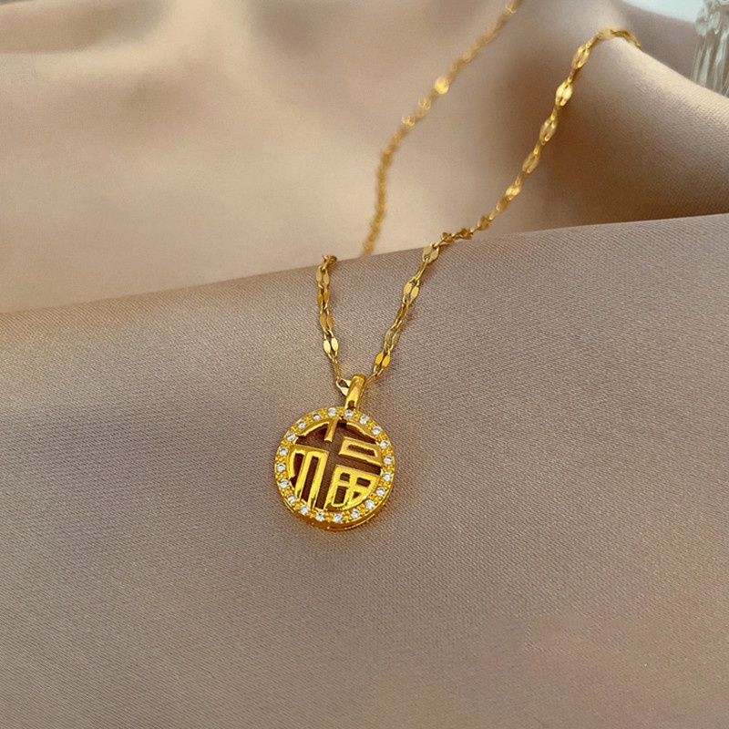 Dây chuyền nữ 100% TITAN NGUYÊN CHẤT vòng cổ nữ KHÔNG GỈ mặt chữ phúc phong cách retro cổ điển mẫu mới 2022