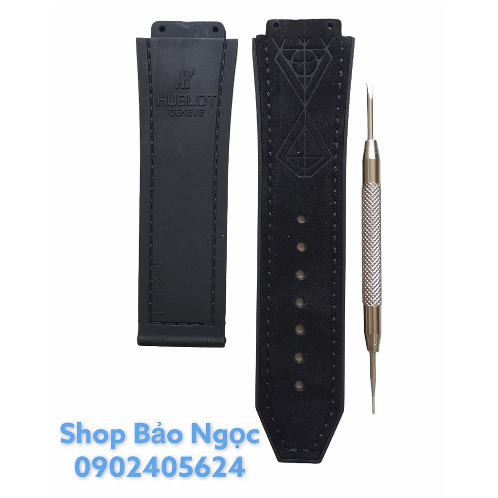 GIÁ ĐỘC NHẤT Dây đồng hồ cao cấp Hublot nam size 42 - Da lộn kim cương đen size 19x25x22mm