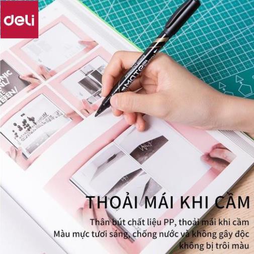 Bút dạ kính 2 đầu Deli - không xóa được, mực vĩnh cửu - Mực Đen/Xanh/Đỏ - 1 cây  - EU10420 / EU10430 / EU10440 [Deli]