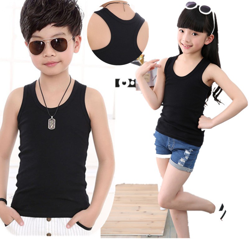 Áo Thun Ba Lỗ Màu Trơn Bằng Vải Cotton 100-160cm Thời Trang Mùa Hè Dành Cho Bé Trai Bé Gái