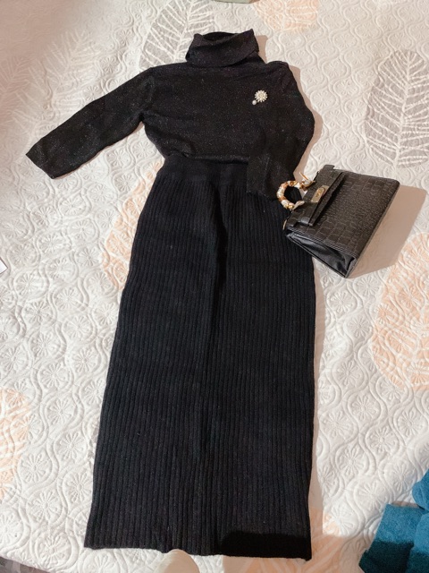 Chân váy dạ kẻ dáng dài 89k