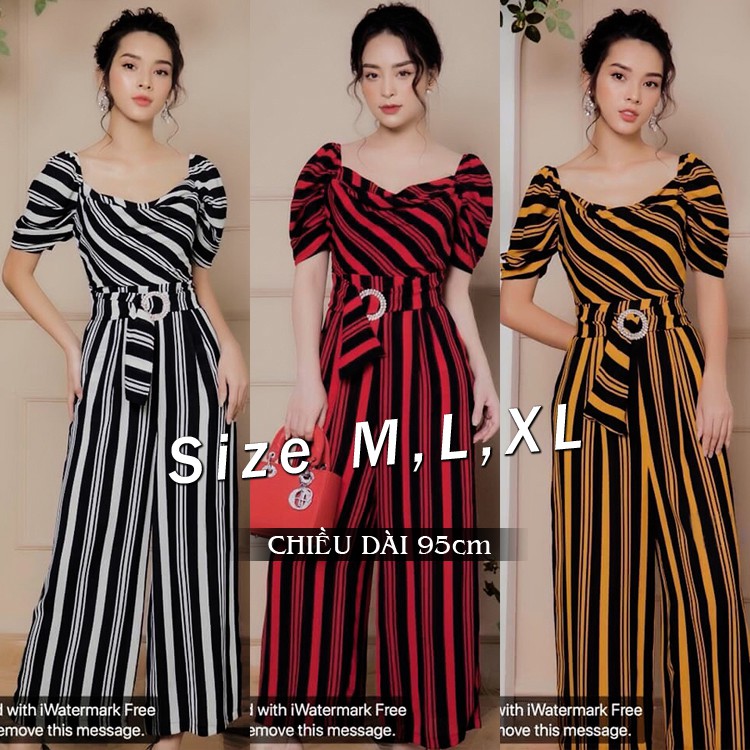 Jum Dài 🌸FREESHIP🌸 Jumpsuit dài ống suông cổ đổ kẽ sọc xinh xắn sành điệu cá tính TJ1055