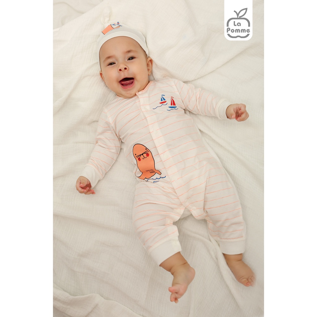 (MamanBébé chính hãng) JL047 Bộ body dài tay La Pomme Sư tử biển - Hồng kẻ