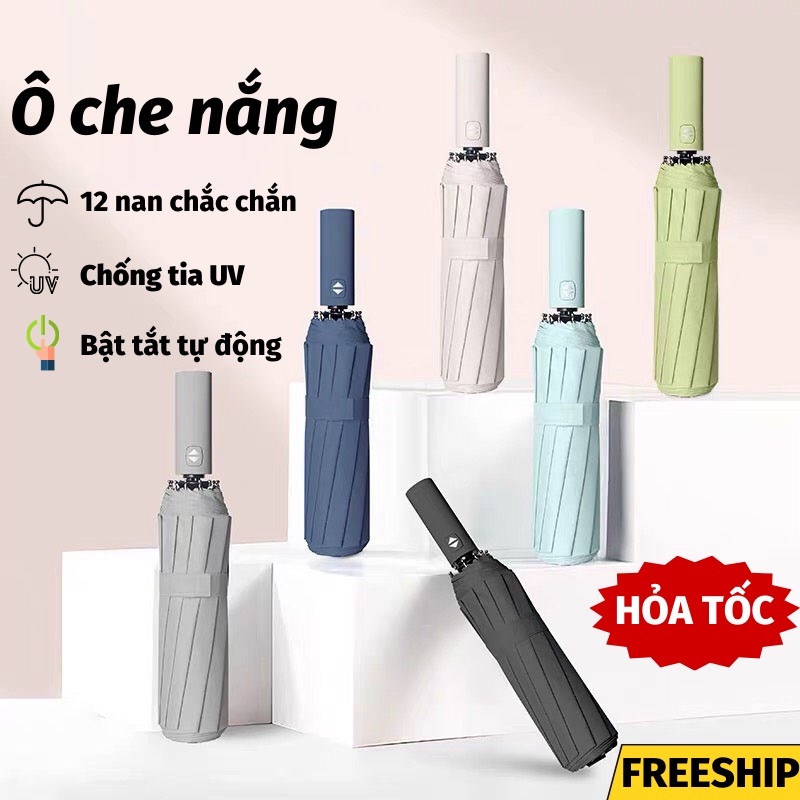 Ô Che Mưa Dù Gấp Gọn Tự Động Đóng Mở 12 Nan Chống Tia UV Dù Che Mưa Toki