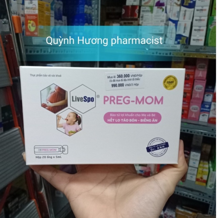 Bào tử lợ khuẩn LiveSpo PREG-MOM giúp bé hết táo bón,hết biếng ăn ( pregmom 20 ống )