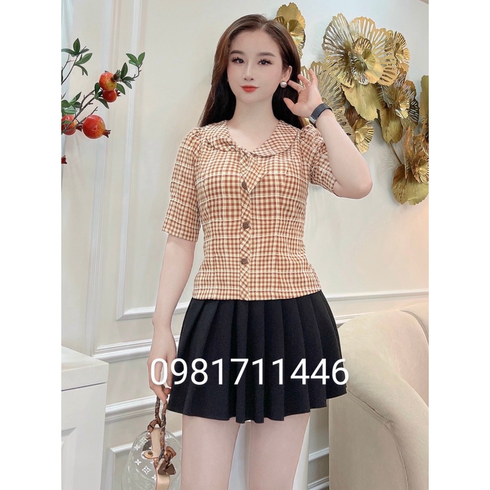 Áo Sơ Mi Nữ Kẻ Sọc Caro  Phong cách Hàn Quốc - Quảng Châu Cao Cấp