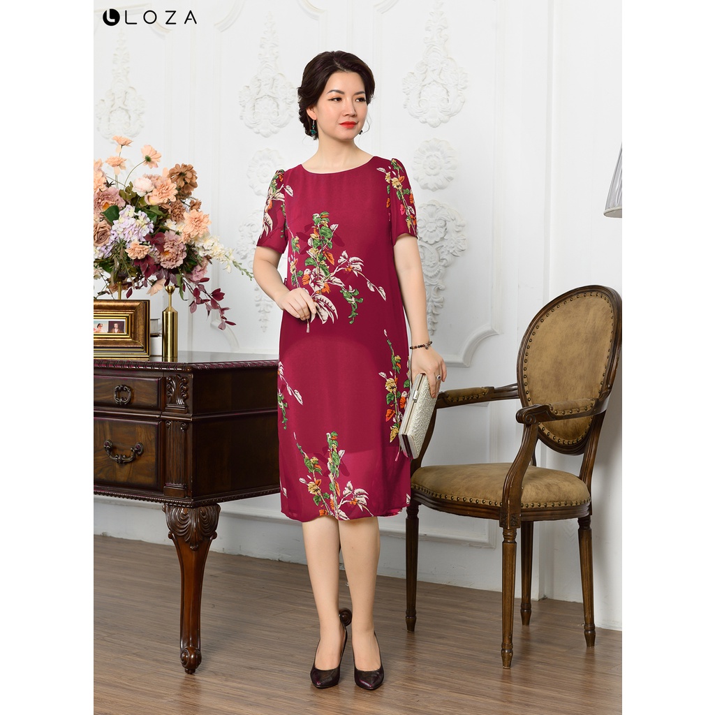 Đầm trung niên LOZA dáng suông tay cộc đỏ- LAD061012