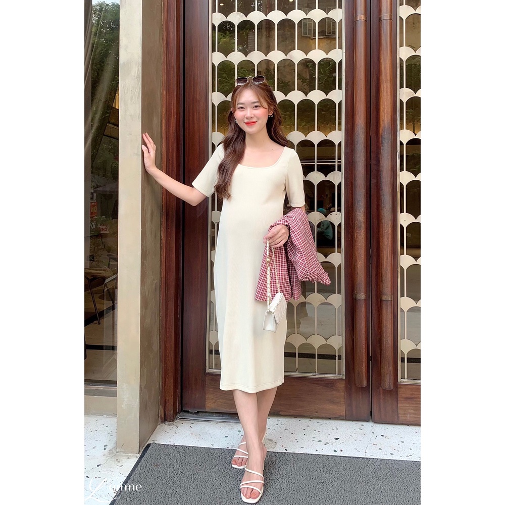 [NEW ARRIVIAL] Đầm bầu công sở đẹp chất thun ôm body VC04, váy bầu mùa thu chất liệu co dãn, mềm mịn by L'amme