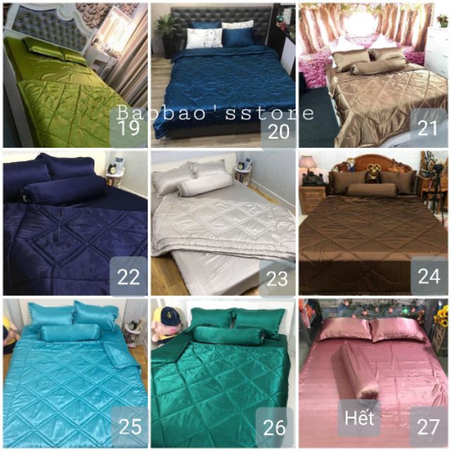 Bộ drap phi lụa mát mịn 4 món - ga giường + 3 vỏ gối  M4, M6, M8 15cm
