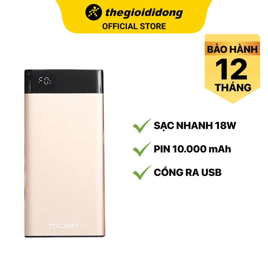 Pin sạc dự phòng Mbest DS506-WB Gold 10000mAh Type C/1 cổng USB 1 cổng Type C - Chính hãng BH 12 tháng