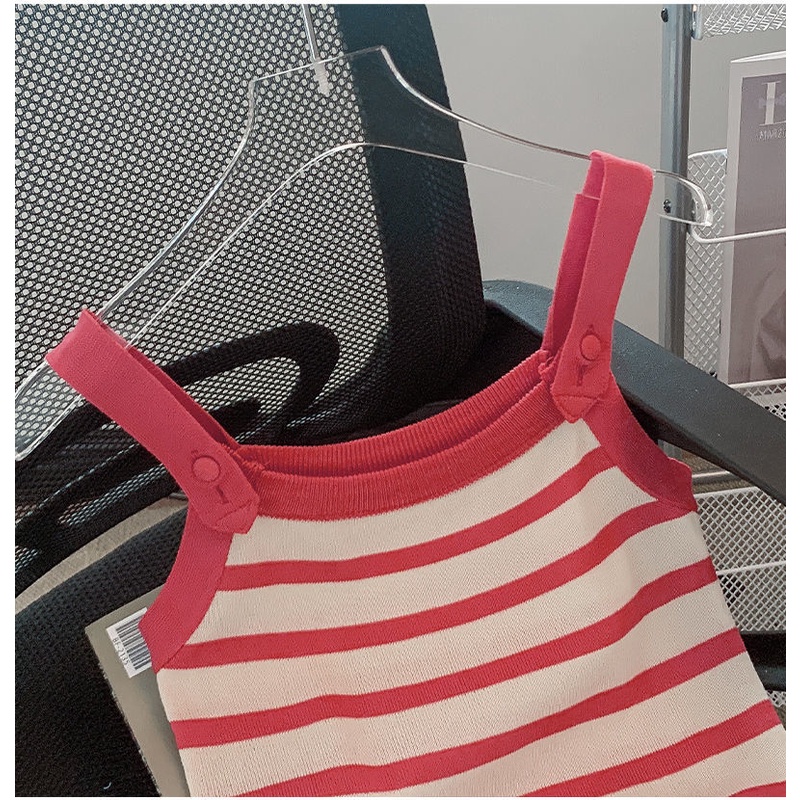 Áo Thun Len Hai Dây Họa Tiết Sọc Thời Trang Mùa Hè Sành Điệu Cho Nữ