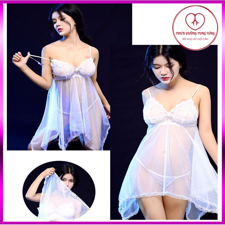 Đồ ngủ sexy Váy ngủ sexy 2 dây ren mỏng màu trắng s07 | BigBuy360 - bigbuy360.vn