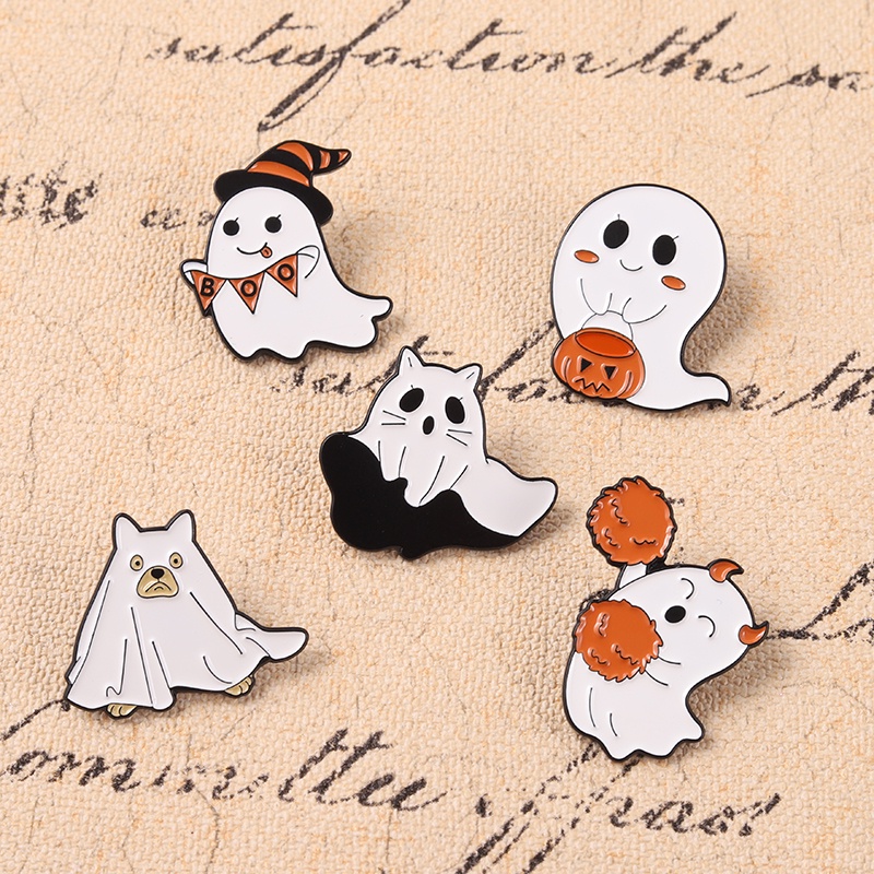 Set 5 ghim cài áo Qihe Jewelry hình quả bí ngô chủ đề Halloween dễ thương