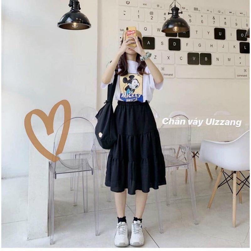 Chân váy xòe xếp ly nhiều tầng siêu xinh lưng chun chất voan chiffon mềm mịn cực hot