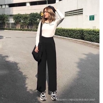 Quần ống suông nữ lưng cao khóa sườn CHAT vải tuyết mưa Hàn Quốc Q002