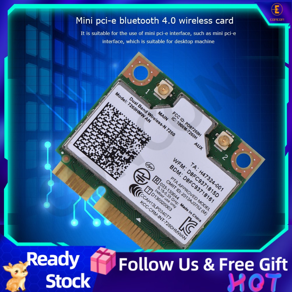 [Ready Stock] Card Wifi Băng Tần Kép Intel 7260an 7260hmw Mini Pci-E 300m Bluetooth 4.0 Chất Lượng Cao