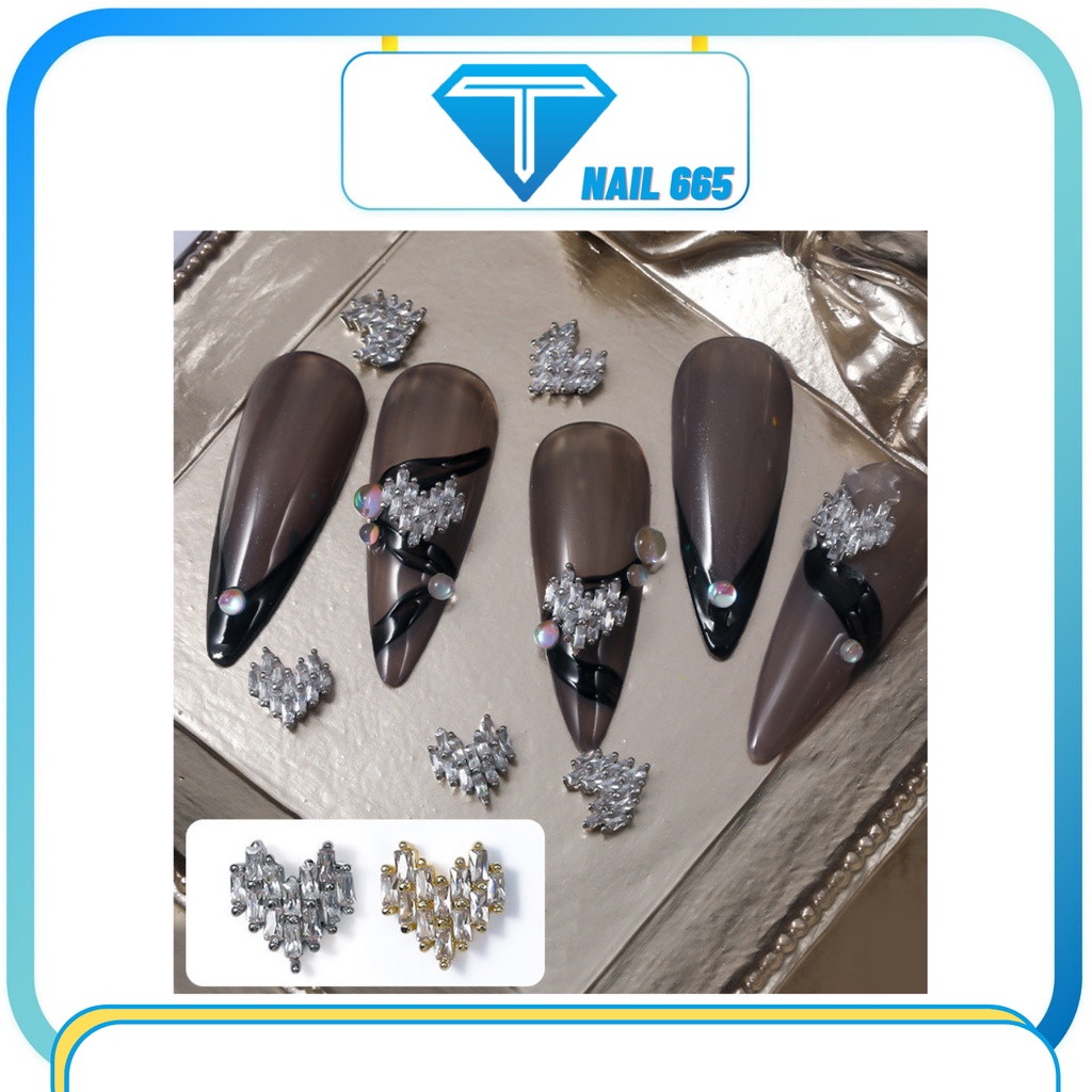 Charm gắn móng nail , Sét Charm trang trí móng hình trái tim kim loại